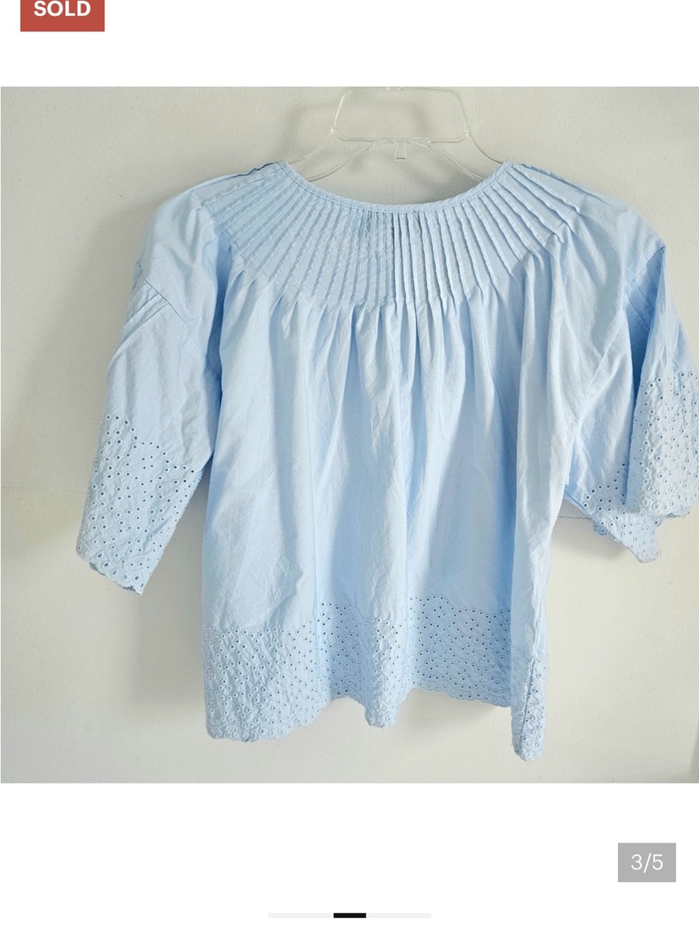 J. Crew Blue Eyelet Top Pleated Detail Full Sleeves - Picture 3 of 4